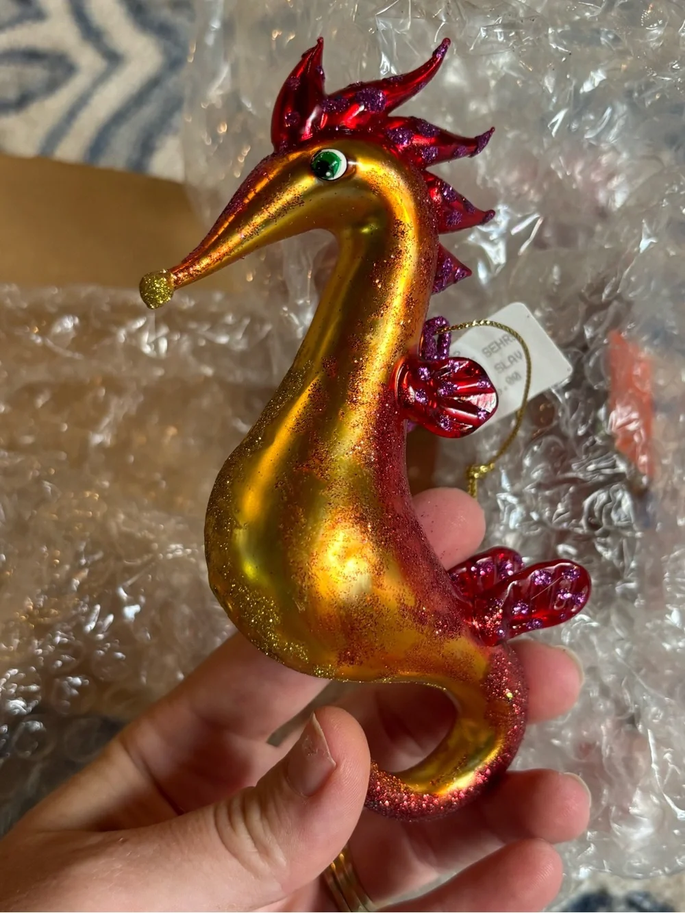 Asian Treasures under the sea baby seahorse vintage Christmas glass ornament